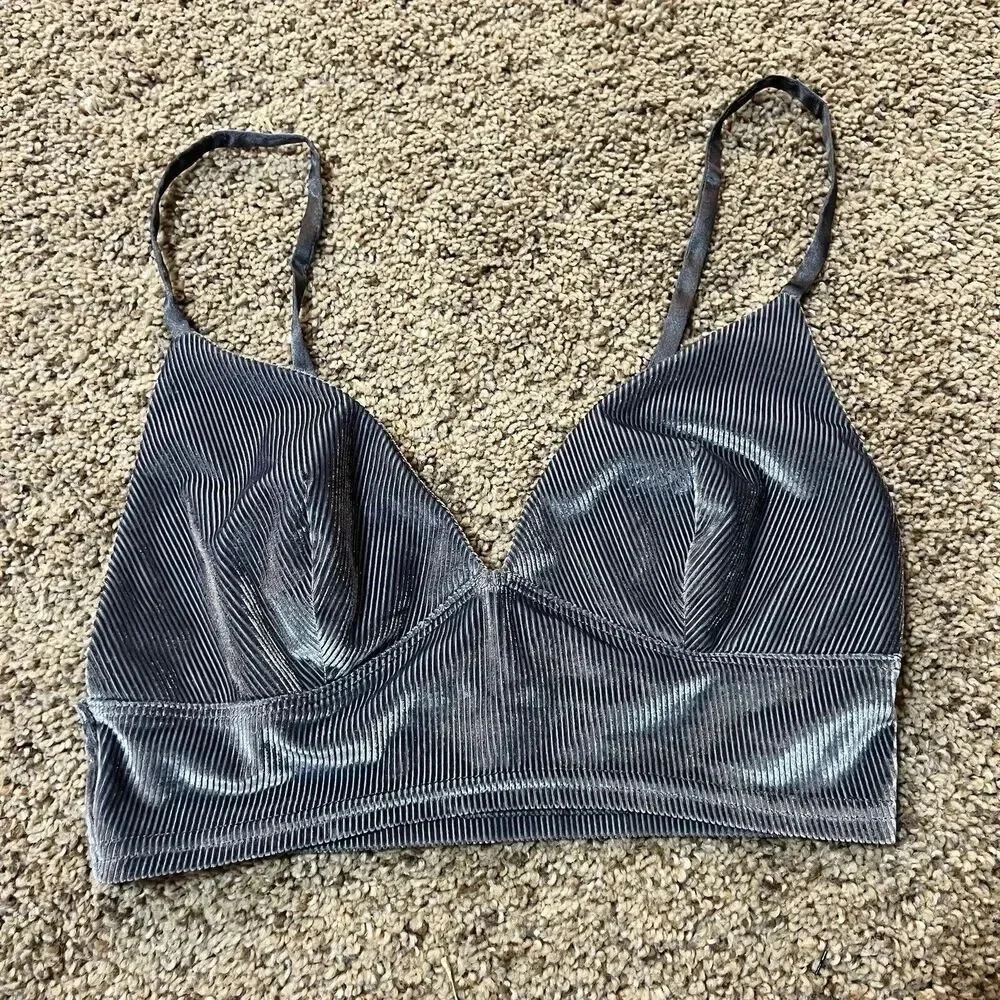 Victoria’s Secret Shimmery Corduroy Velvet Bralette Blue Crop Top Rave Size S